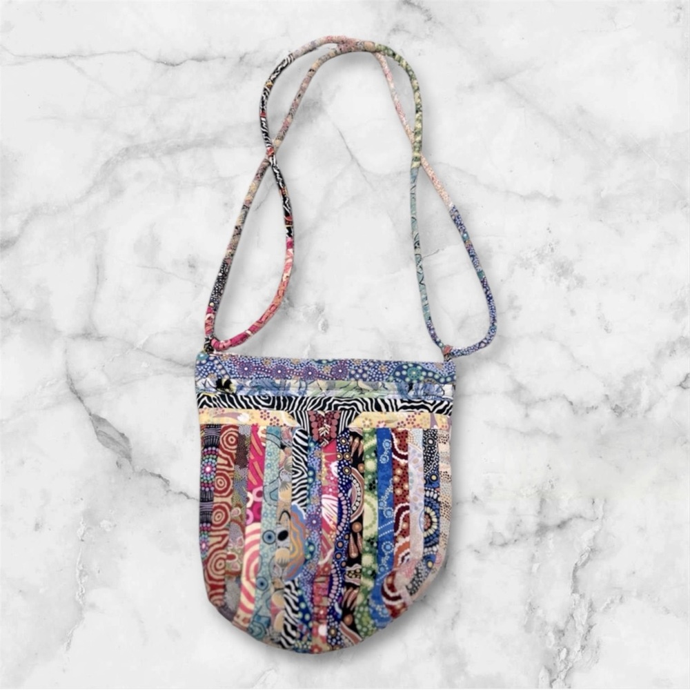 Multicolored patchwork quilted printed cottage core shoulder bag crossbody small